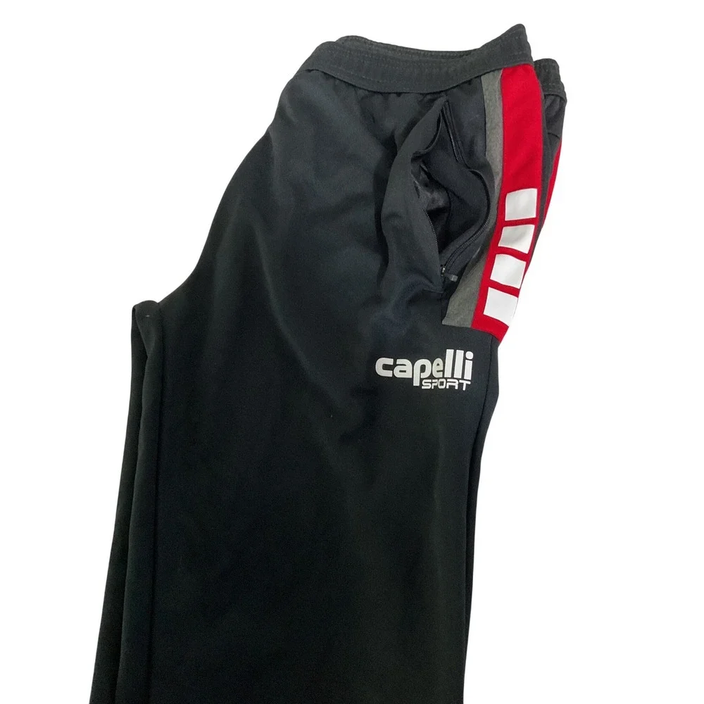 Capelli Sport Mens Soccer Training Pants Black Red White Tapered Joggers Medium